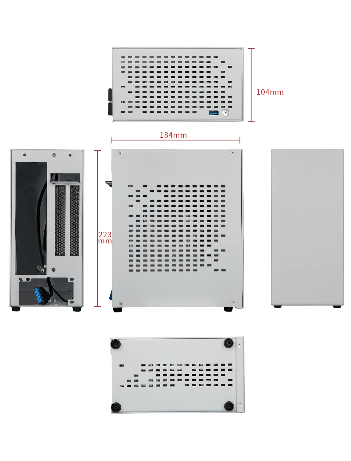 Aluminum Mini ITX Case with PCIe Riser, JOYJOM Mini PC Case, SFF Small Form Factor PC Case, TX Computer Gaming Case Supports GPU Graphics Card (White)