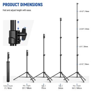 NEEWER 9.8ft/3m Air Cushioned Light Stand, Heavy Duty Metal Photography Tripod Stand with 1/4" to 3/8" Reversible Spigot, 3 Way Mounting Interface & Metal Locking Knobs, Max Load 5.5lb/2.5kg