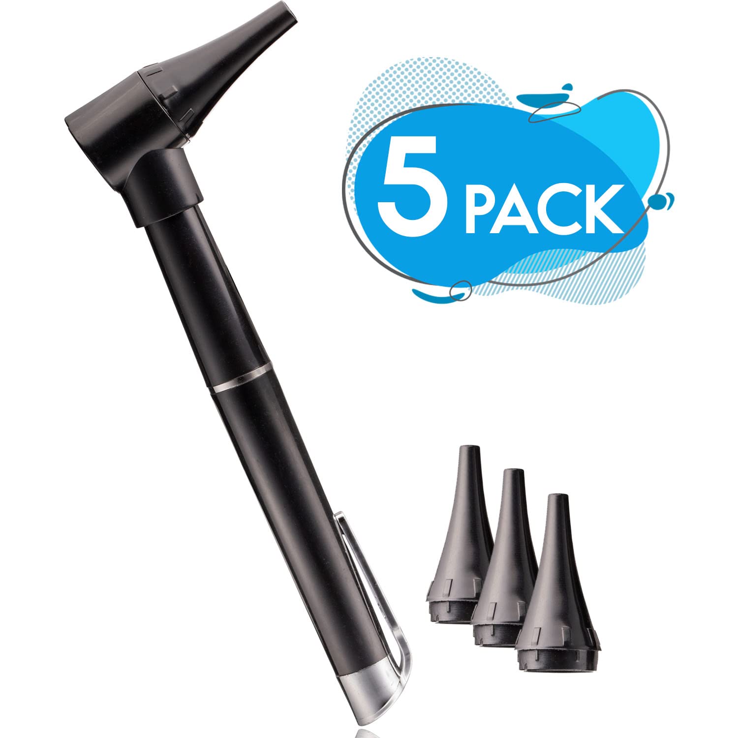 Novamedic Pack of 5, Pocket Otoscope Kits with LED Light Ideal for Ear Infection Diagnostics, Nurses Doctor EMTs & Medical Students, 3 Size Replacement Specula Tips