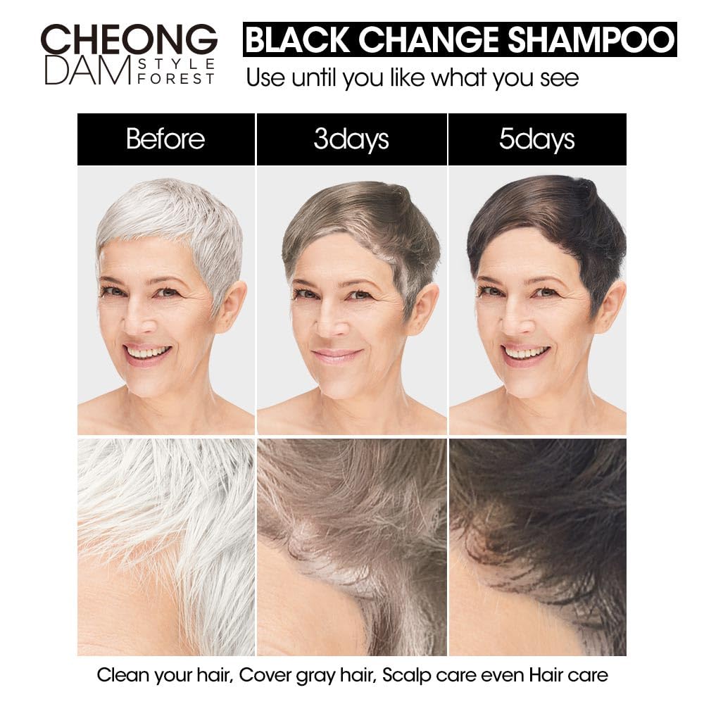 CHEONGDAM STYLE FOREST BLACK CHANGE SHAMPOO, Semi Permanent Hair Color Korean Hair Dye Darkening Grey Hair Dye Coverage Volume Shampoo, Peptide Ceramide Hyaluronic Acid Paraben Free 6.7oz (Brown)