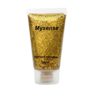 mysense gold body glitter gel,mardi gras face glitter makeup,music festival rave accessories,chunky mermaid glitter sequins for face eye hair decorations,sparkling glitter face paint for women,30g