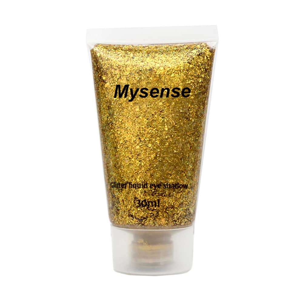 Mysense Gold Body Glitter Gel,Mardi Gras Face Glitter Makeup,Music Festival Rave Accessories,Chunky Mermaid Glitter Sequins for Face Eye Hair Decorations,Sparkling Glitter Face Paint for Women,30g