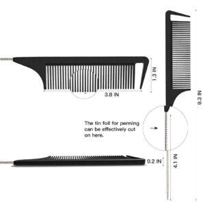 Yumflan Hair Comb, Rat Tail Comb for Braiding Hair, Fine Tooth Hair Comb with Stainless Steel Pintail for Sectioning, Parting and Styling - Black