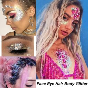 Mysense Gold Body Glitter Gel,Mardi Gras Face Glitter Makeup,Music Festival Rave Accessories,Chunky Mermaid Glitter Sequins for Face Eye Hair Decorations,Sparkling Glitter Face Paint for Women,30g