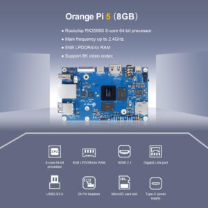 Orange Pi 5 8GB LPDDR4 Rockchip RK3588S Octa-core ARMR 64 Bit 8nm LP Process with QSPI Nor FLASH 16MB, 8K Video Codec Single Board Computer Run Orange Pi OS(Pi5 8GB)