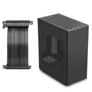 aluminum mini itx case with pcie riser, joyjom mini pc case, sff small form factor pc case, tx computer gaming case supports gpu graphics card (black)