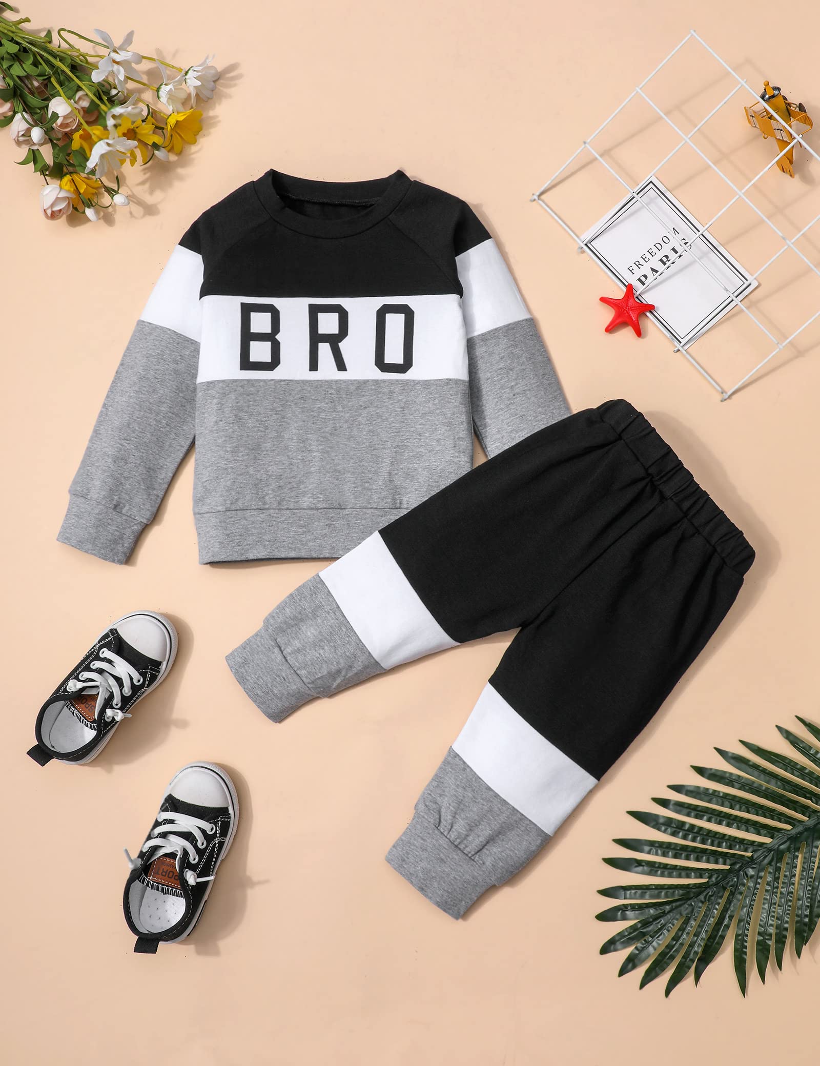 Aulyffo Toddler Boy Clothes,4T 5T Boys Sweatshirts Fall Outfits Casual Long Sleeve Letter Tops Jogger Pants 2Pcs Fashion Boys Clothing Sets