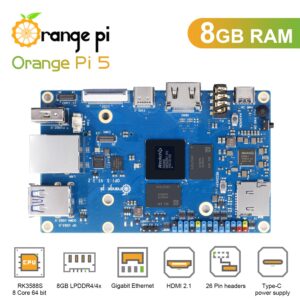 Orange Pi 5 8GB LPDDR4 Rockchip RK3588S Octa-core ARMR 64 Bit 8nm LP Process with QSPI Nor FLASH 16MB, 8K Video Codec Single Board Computer Run Orange Pi OS(Pi5 8GB)