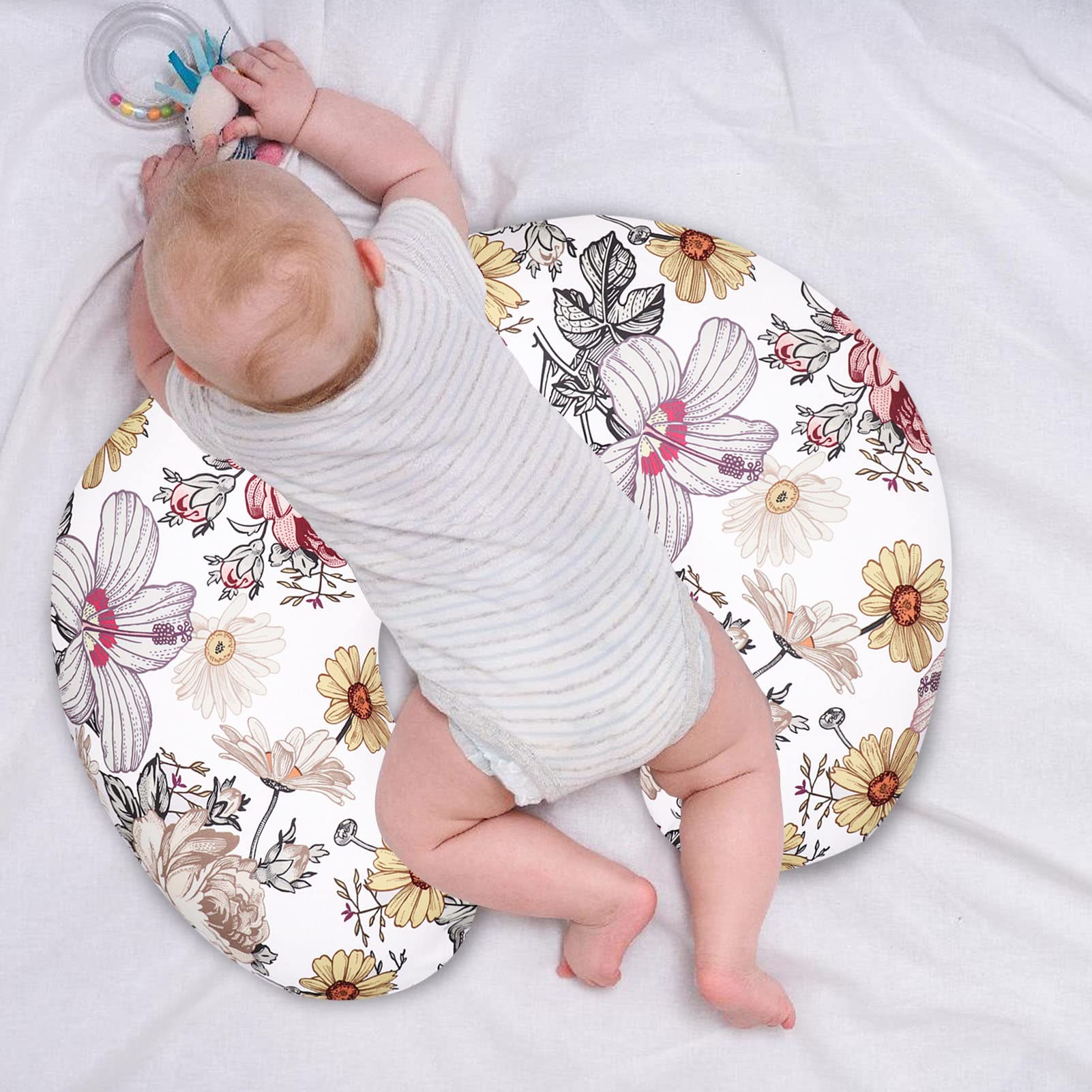 Floral Baby Blankets, Floral Minky Toddler Blanket for Boys Girls,Floral Nursing Pillow Cover, Breastfeeding Pillow Slipcover for Baby Girls, Soft Snug Fits On Newborn Feeding Pillow