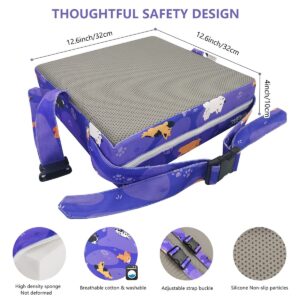 Toddler Booster Seat for Dining Table, KIDUN Portable Dining Chair Heightening Cushion, Washable Adjustable Booster Chair Increasing Cushion for Kids with Safety Buckles and Non-Slip. (Purple)