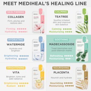 Mediheal Best Korean Sheet Mask - Madecassoside Essential Face Mask 4 Sheets For Sensitive Blemish Prone All Skin Types Hydrating Moisturizing Calming Soothing