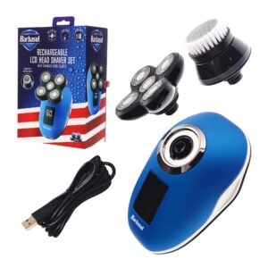 Barbasol Signature Series Rechargeable Wet and Dry Rotary Head Shaver with Stainless Steel Blades, Cleansing/Buffing Brush and LCD Screen