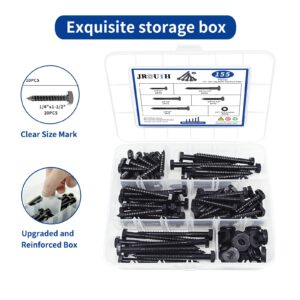 1/4 Hex Lag Bolts 1" 1-1/2" 2" 2-1/2" 3", JROUTH 155PCS Black Oxidized, Hex Lag Screws Heavy Duty Wood Screws Washers Assortment kit Stainless Steel 18-8 (304)