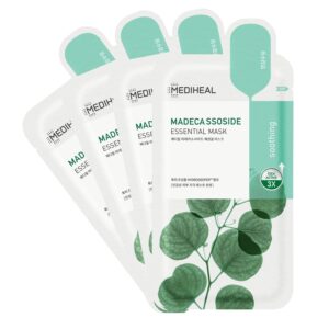 mediheal best korean sheet mask - madecassoside essential face mask 4 sheets for sensitive blemish prone all skin types hydrating moisturizing calming soothing