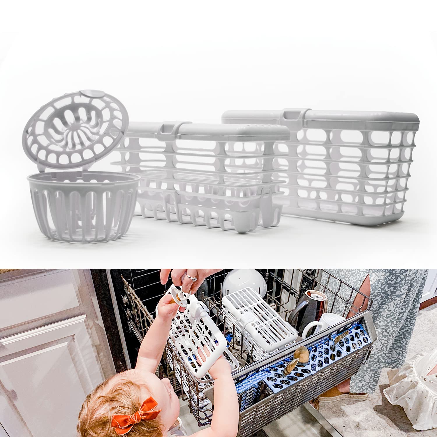 Prince Lionheart Made in USA High Capacity 3 in 1 Infant & Toddler Dishwasher Basket for Baby Items - Storage Basket For Bottle Parts and Accessories, 100% Recycled BPA Free Plastic Dishwasher Basket