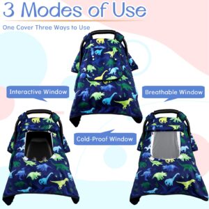 Car Seat Cover & Carseat Headrest, Dino Minky Carseat Canopy Head Support & Seat Belt Cover, Car Accessories for Newborn…