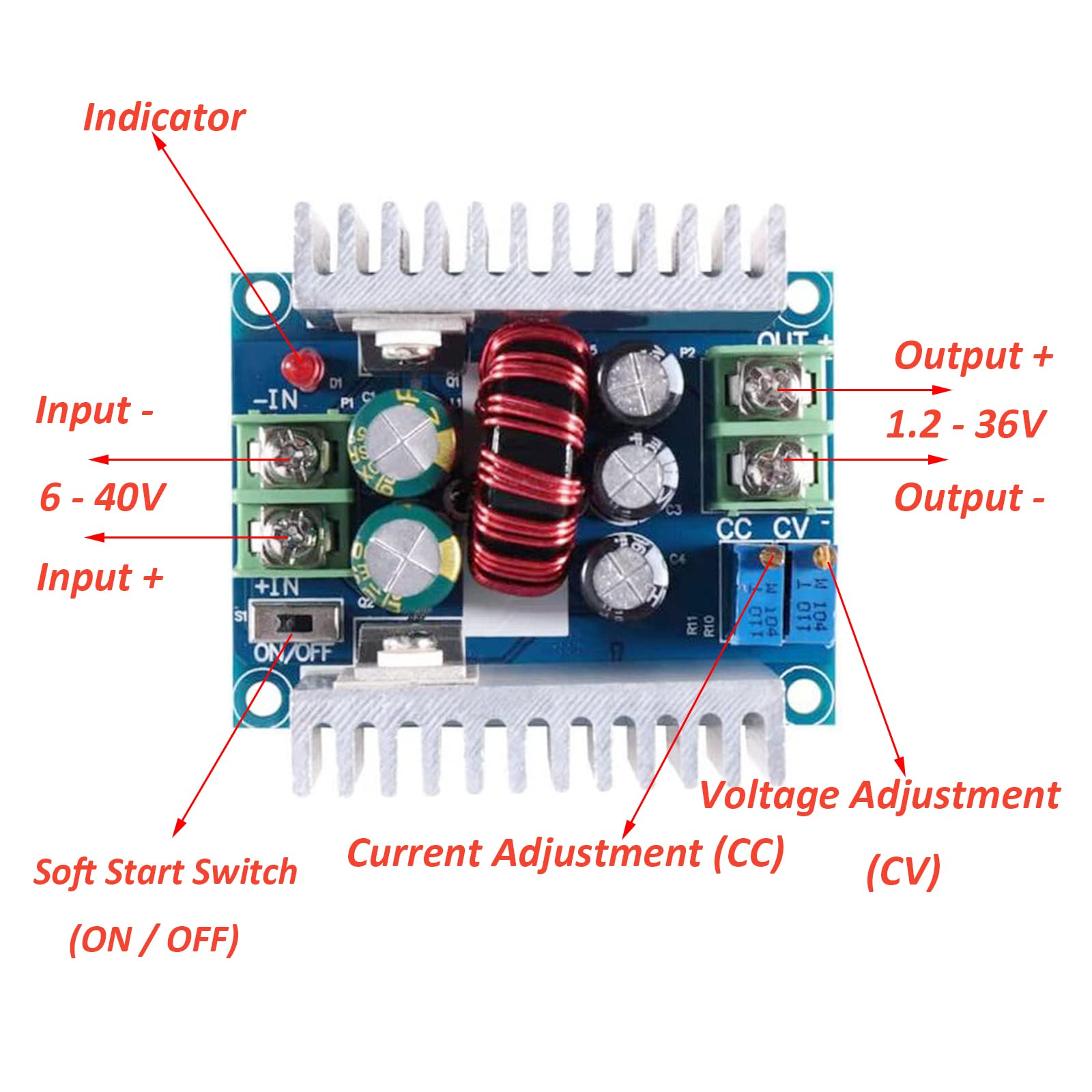 DIANN 4pcs 300W DC-DC Buck Converter 20A CC CV Step Down Adjustable Module 6-40V to 1.2-36V Voltage Regulator Power Supply Module