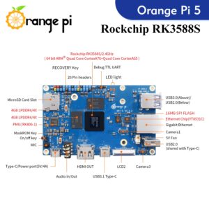 Orange Pi 5 8GB LPDDR4 Rockchip RK3588S Octa-core ARMR 64 Bit 8nm LP Process with QSPI Nor FLASH 16MB, 8K Video Codec Single Board Computer Run Orange Pi OS(Pi5 8GB)