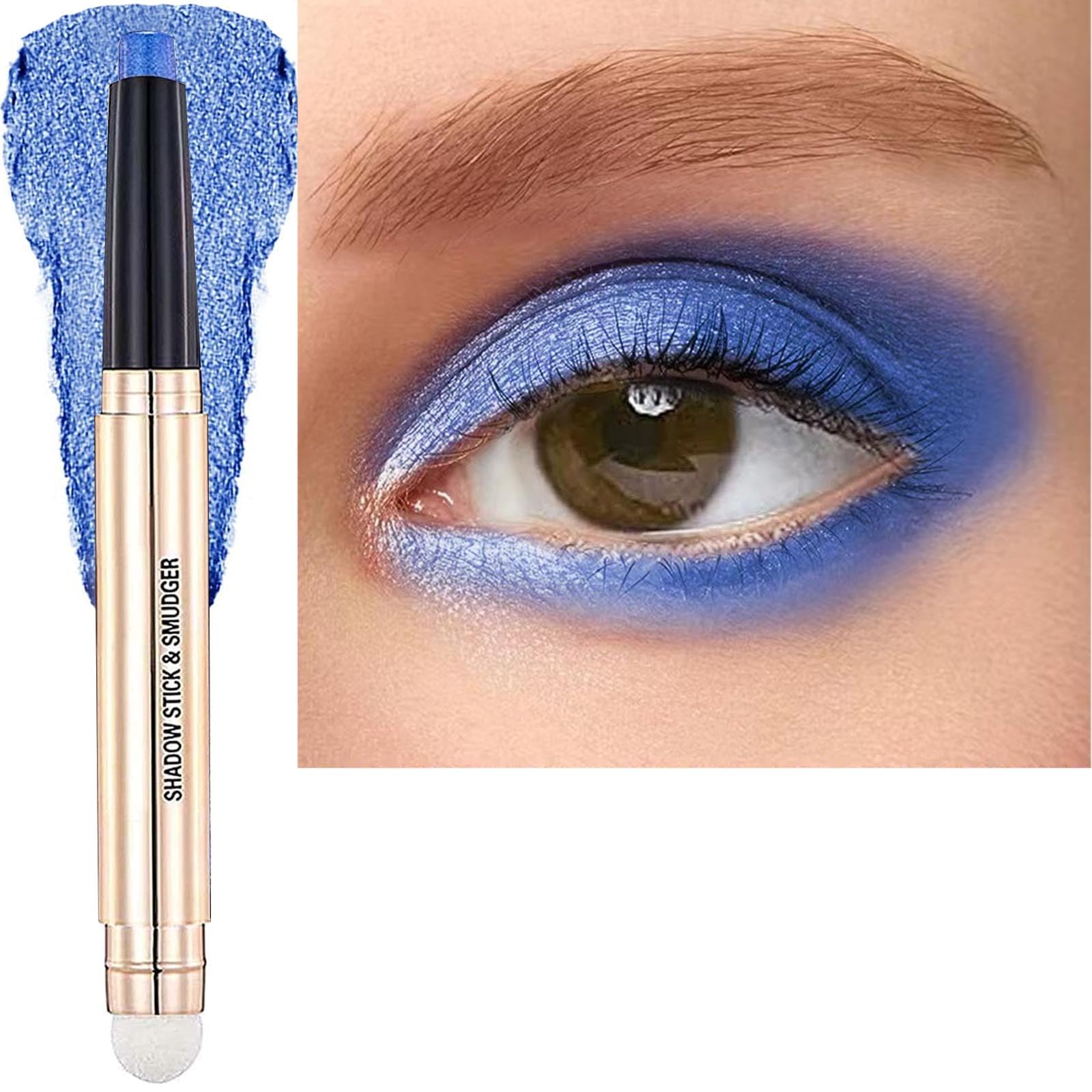 Blue Eyeshadow Stick Cream Shimmer Smooth Eye shadow Pencil Eyeliner Hypoallergenic Waterproof Long Lasting Eye shadow Highlighter Stick Multi-Dimensional eyes Look (16# Midnight Blue Shimmer)