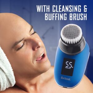 Barbasol Signature Series Rechargeable Wet and Dry Rotary Head Shaver with Stainless Steel Blades, Cleansing/Buffing Brush and LCD Screen