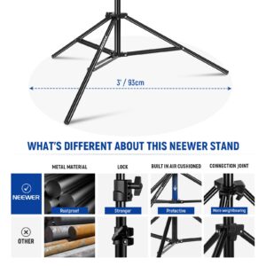 NEEWER 9.8ft/3m Air Cushioned Light Stand, Heavy Duty Metal Photography Tripod Stand with 1/4" to 3/8" Reversible Spigot, 3 Way Mounting Interface & Metal Locking Knobs, Max Load 5.5lb/2.5kg