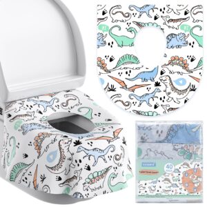 toilet seat covers disposable for kids and adults, yihata 40 pack extra large waterproof toddler potty training toilet cover individually wrapped potty liners for public restroom, travel(dinosaur)