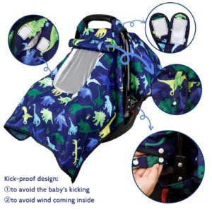 Car Seat Cover & Carseat Headrest, Dino Minky Carseat Canopy Head Support & Seat Belt Cover, Car Accessories for Newborn…