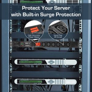 Valiant Power Rack Mount Power Strip - 240V 30A Single Phase PDU with Built-in Surge Protector, Volt & Amp Meter for Data Center - 19” Metal Housing, Ears & Fittings Included, 6’ Cable, 6 Outlets