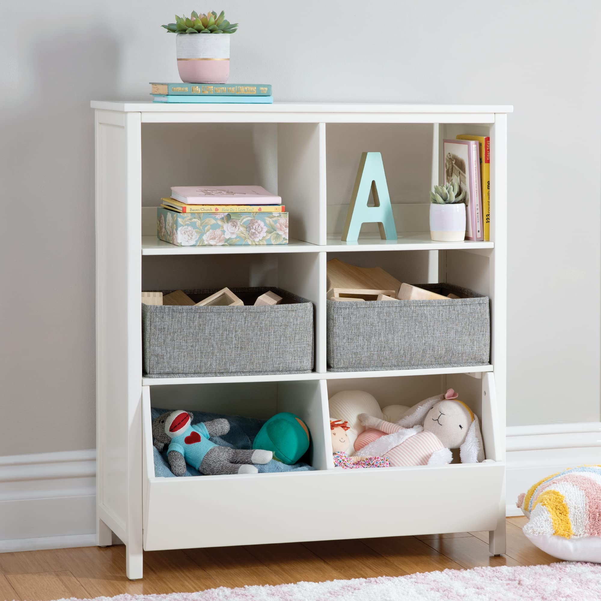 Martha Stewart Kids' Jr. Toy Storage Organizer with Bins - Creamy White: Wooden Kids Bookcases and Toy Storage Organizer; Homeschool and Classroom Furniture