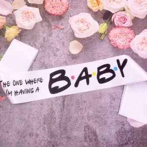 MONBISTY Mum to be Sash for Baby Shower,The one where I'm Having a Baby Sash Gift Ideal for Gender Reveal, Pregnancy Announcement, Welcome Baby,Pink or Blue Party Decorations