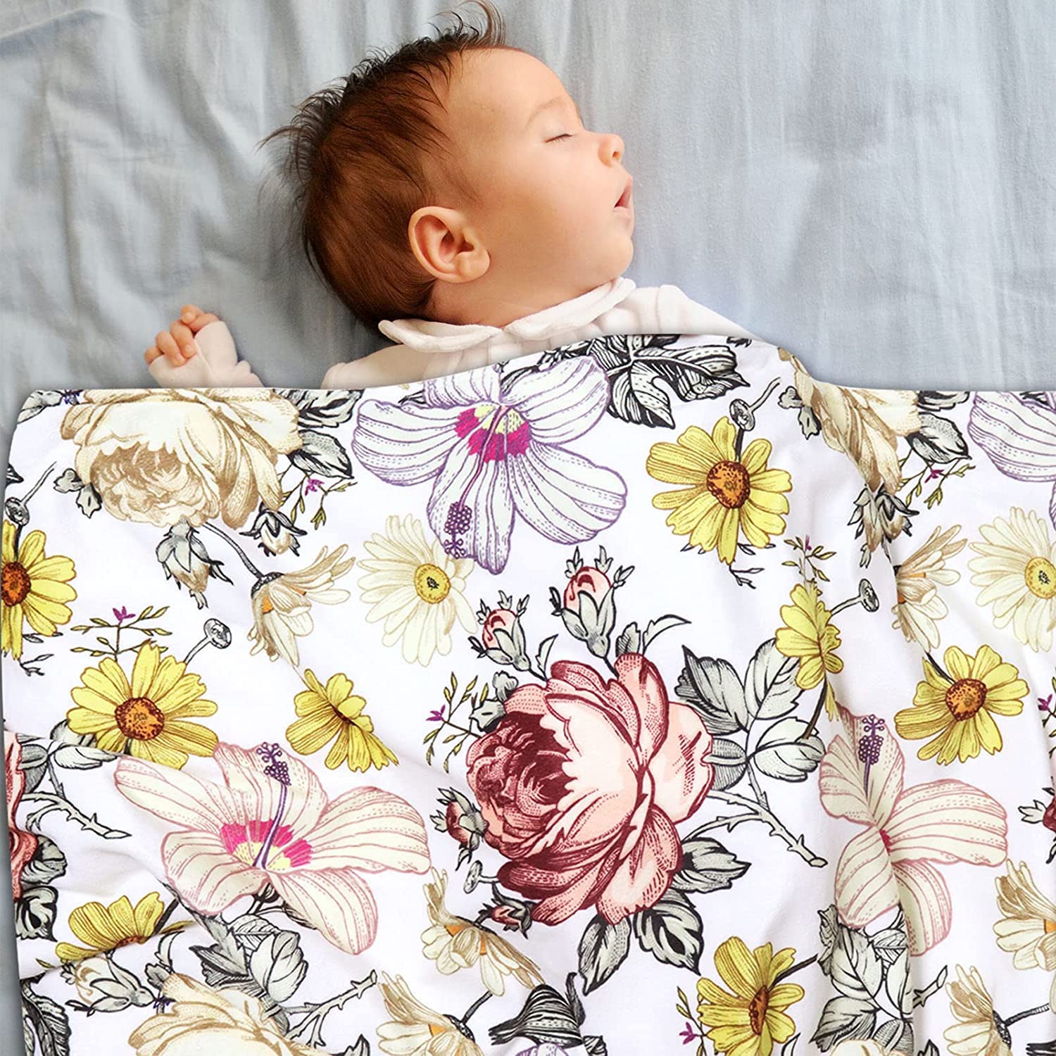 Floral Baby Blankets, Floral Minky Toddler Blanket for Boys Girls,Floral Nursing Pillow Cover, Breastfeeding Pillow Slipcover for Baby Girls, Soft Snug Fits On Newborn Feeding Pillow