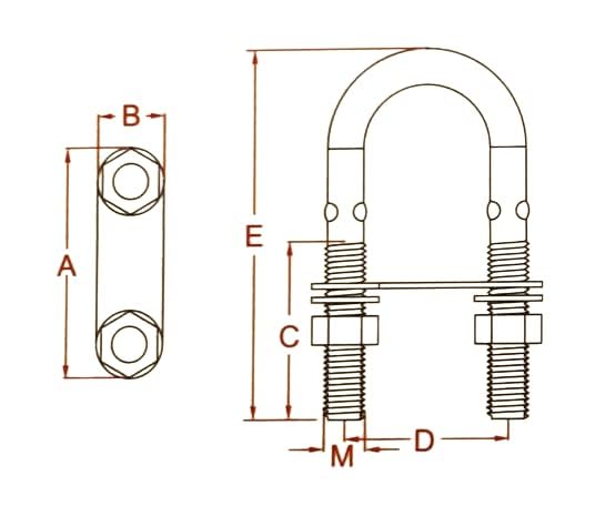 US Stainless Stainless Steel 316 UBolt M10 (3/8") by 90mm Marine Grade