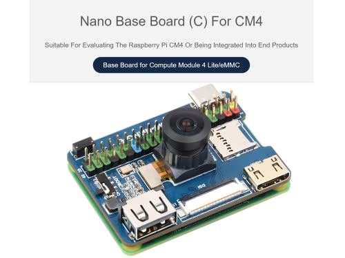 Nano Base Board (C) for Raspberry Pi Compute Module 4 Lite/eMMC, Onboard 8MP Camera Module with 160°FOV, Multiple Interfaces, Same Size as The Raspberry Pi CM4