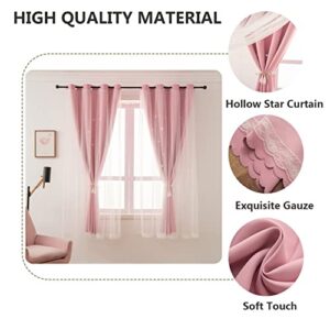 LUGOTAL Pink Curtains for Girls Bedroom Kids Baby Room Decor Cute Double Layer Star Cutout Curtains Room Darkening Window Curtains for Nursery (Pink, 42W x 84L,2 Panels)