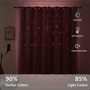 LUGOTAL Pink Curtains for Girls Bedroom Kids Baby Room Decor Cute Double Layer Star Cutout Curtains Room Darkening Window Curtains for Nursery (Pink, 42W x 84L,2 Panels)