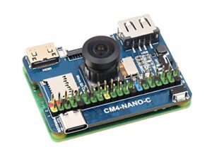 nano base board (c) for raspberry pi compute module 4 lite/emmc, onboard 8mp camera module with 160°fov, multiple interfaces, same size as the raspberry pi cm4