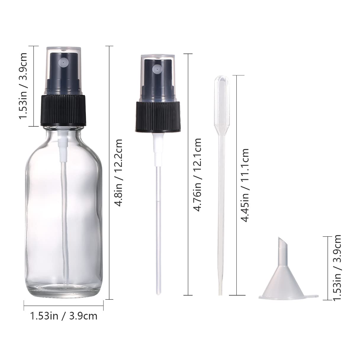 LIYUABU 60ml Clear Glass Spray Bottles,Small Empty Fine Mist Perfume Refillable Reusable Travel Spray Bottle for Essential Oils/Hair/Aromatherapy/Cleaning/Cosmetic with Extra Spray Nozzle(2 Pack)