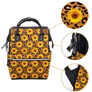 Sunflowers on Leopard Background Diaper Bag Backpack Baby Nappy Changing Bags Multi Function Large Capacity Travel Bag