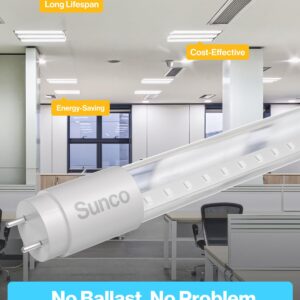 Sunco 100 Pack T8 LED Bulbs 4 Foot, LED Fluorescent Tube Replacement, 4ft LED Tube Light, Ballast Bypass, 18W, 2200 LM, 6000K Daylight Deluxe, Single Ended Power, Clear Lens, UL