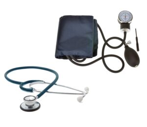 dealmed blood pressure monitor and stethoscope bundle | includes (1) arm blood pressure monitor with adult cuff (black) and (1) dual-head stethoscope (teal)