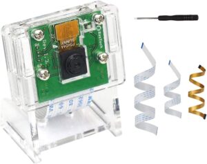 rastech for raspberry pi camera module 5mp 1080p ov5647 webcam video camera module set with 1 clear stand and 3 ribbon cable for pi 5 pi 4 model a/b, zero w/2w