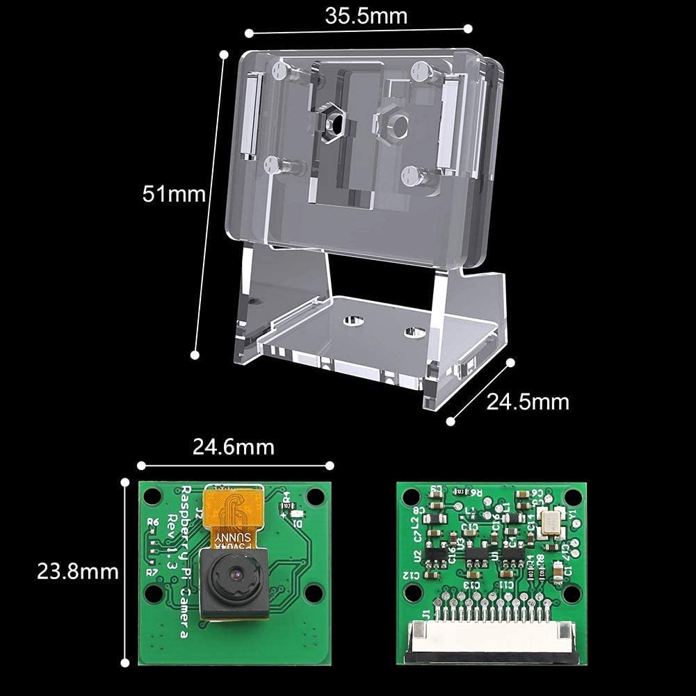 RasTech for Raspberry Pi Camera Module 5MP 1080p OV5647 Webcam Video Camera Module Set with 1 Clear Stand and 3 Ribbon Cable for Pi 5 Pi 4 Model A/B, Zero w/2w