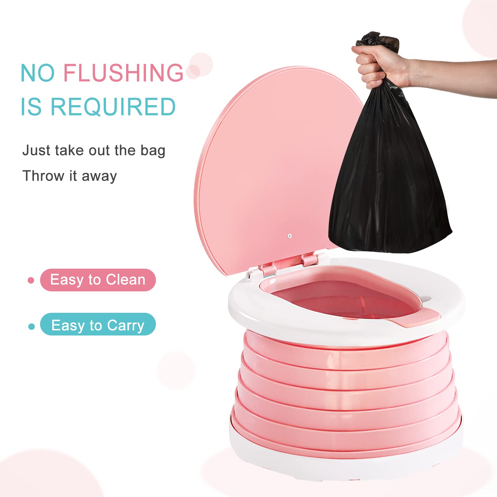 Travel potty for toddlers, Portable Potty for Toddlers Foldable Kids Training Toilet Seat for Boys Girls Baby Carry Potty Children Car Potty Chair for Camping Park with 3 rolls bag（Pink）