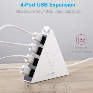 JoyReken USB 3.0 Hub,4 Port USB Hub Tower,2ft Cable USB Splitter for Laptop,PC, PS4,PS5,Xbox,Mouse,Keyboard, Flash Drive, U-Disk (White)