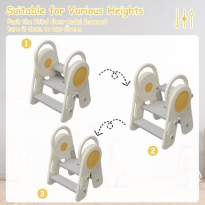 Benarita Step Stool for Toddler 3 Step Stool, Kids Foldable Step Stool for Bathroom Sink, Kitchen Counter Standing Tower, Step Ladder with Handles and Non-Slip Pads for Toilet Potty Training,Yellow