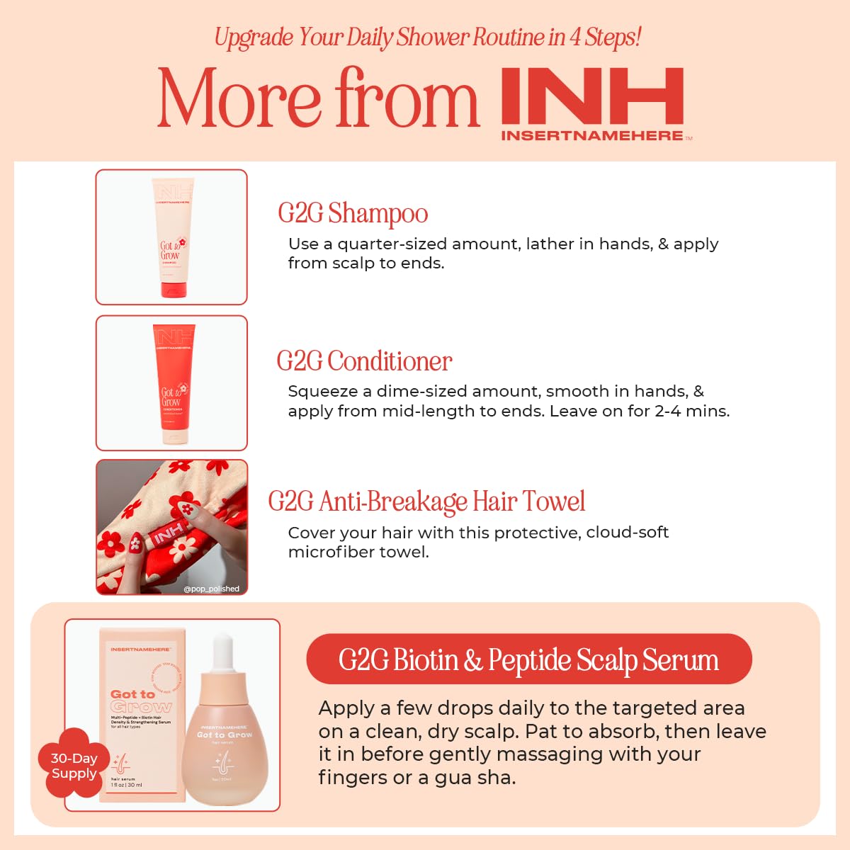 INH Hair Serum | G2G Biotin & Caffeine Scalp Treatment That Supports Natural Hair Growth | Non Comedogenic Follicle Stimulator & Multi-Peptide Serum for Hair Density & Strengthening | 30-Day Supply