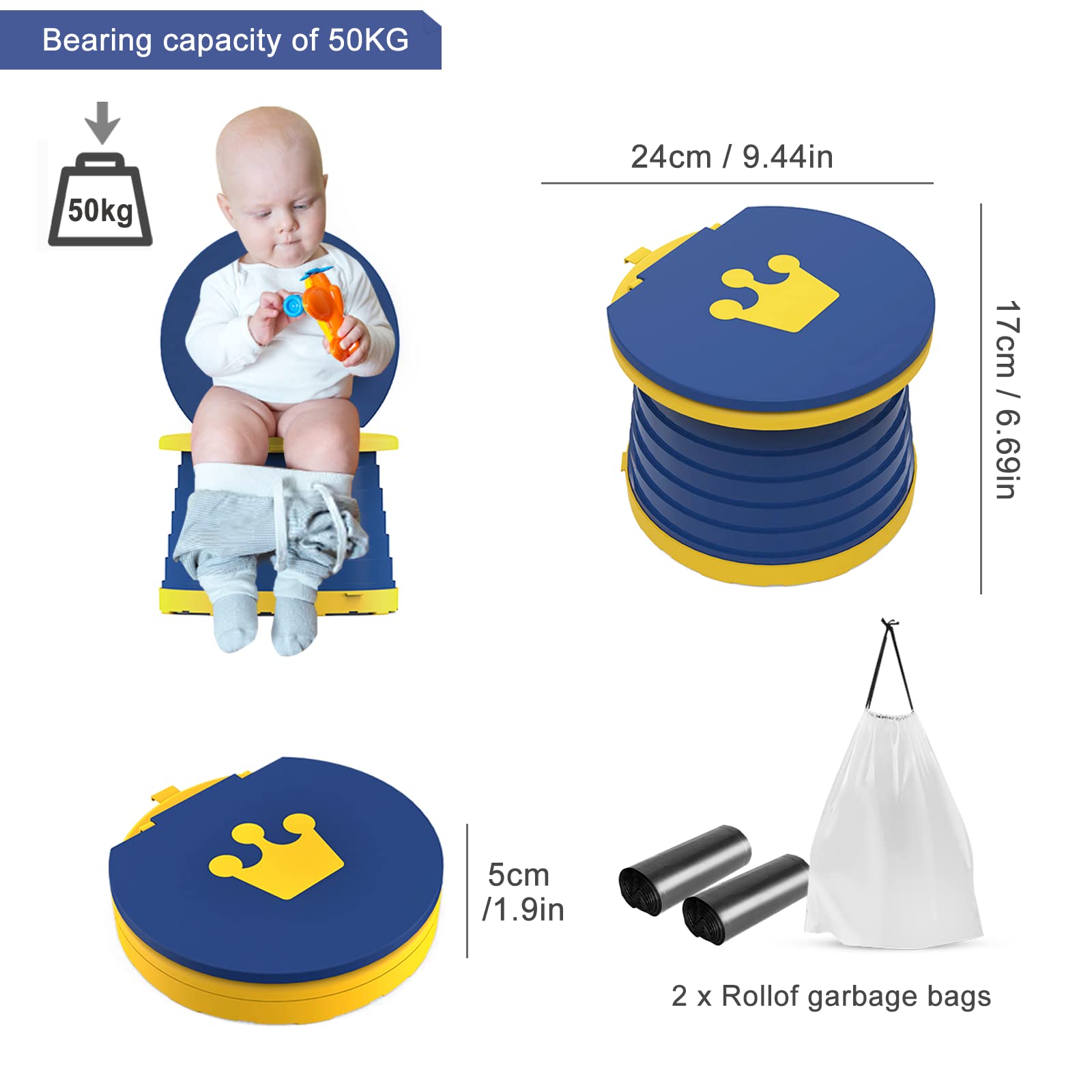 Travel Potty for Toddlers, Portable Potty for Toddlers Foldable Kids Training Toilet Seat for Boys Girls Baby Carry Potty Children Car Potty Chair for Camping Park with 3 Rolls Bag(Blue)