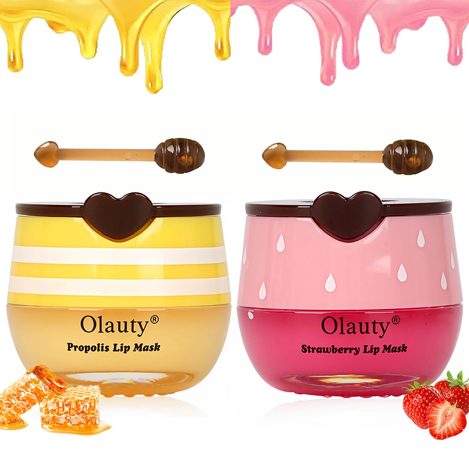 2 Pack Nourishing Lip Balm Honey Pot, Moisturizing Honey & Strawberry Propolis Lip Mask, Hydrating & Prevention Dry and Cracked Lip Scrubs Exfoliator Sleeping Lip Mask Reduces Lip Lines