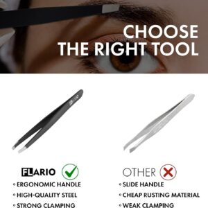 Professional eyebrow tweezers, Tweezers for Men, Women and Children, with angled tip for easy plucking of ingrown hairs, Stainless steel (Black)