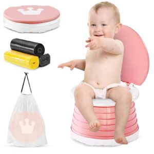 travel potty for toddlers, portable potty for toddlers foldable kids training toilet seat for boys girls baby carry potty children car potty chair for camping park with 3 rolls bag（pink）